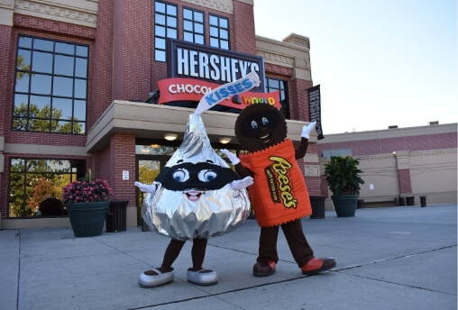 characters in costumes at chocolateworld