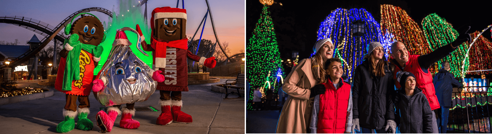 Hershey characters and family at Hersheypark Christmas Candylane