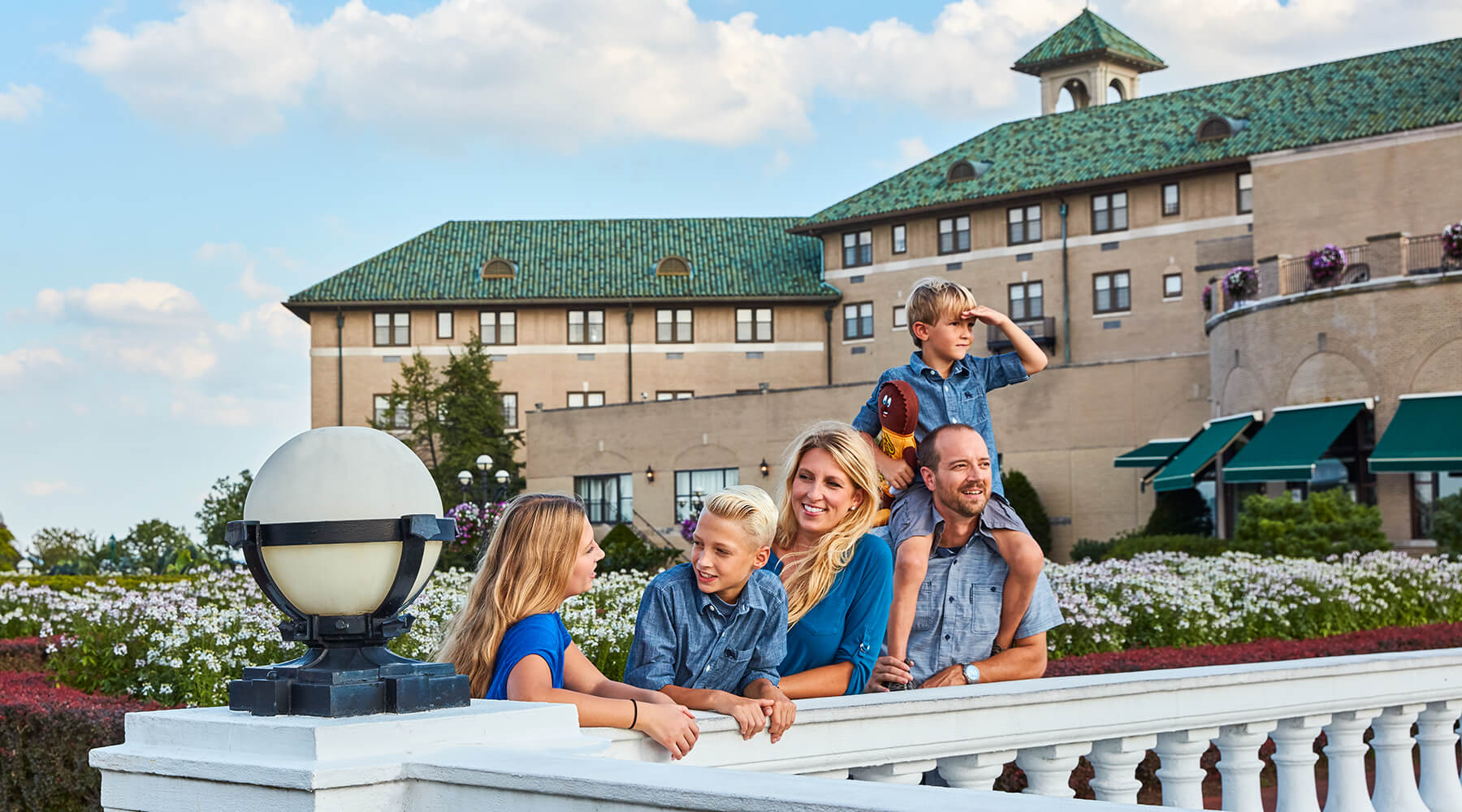 Family outside of The Hotel Hershey